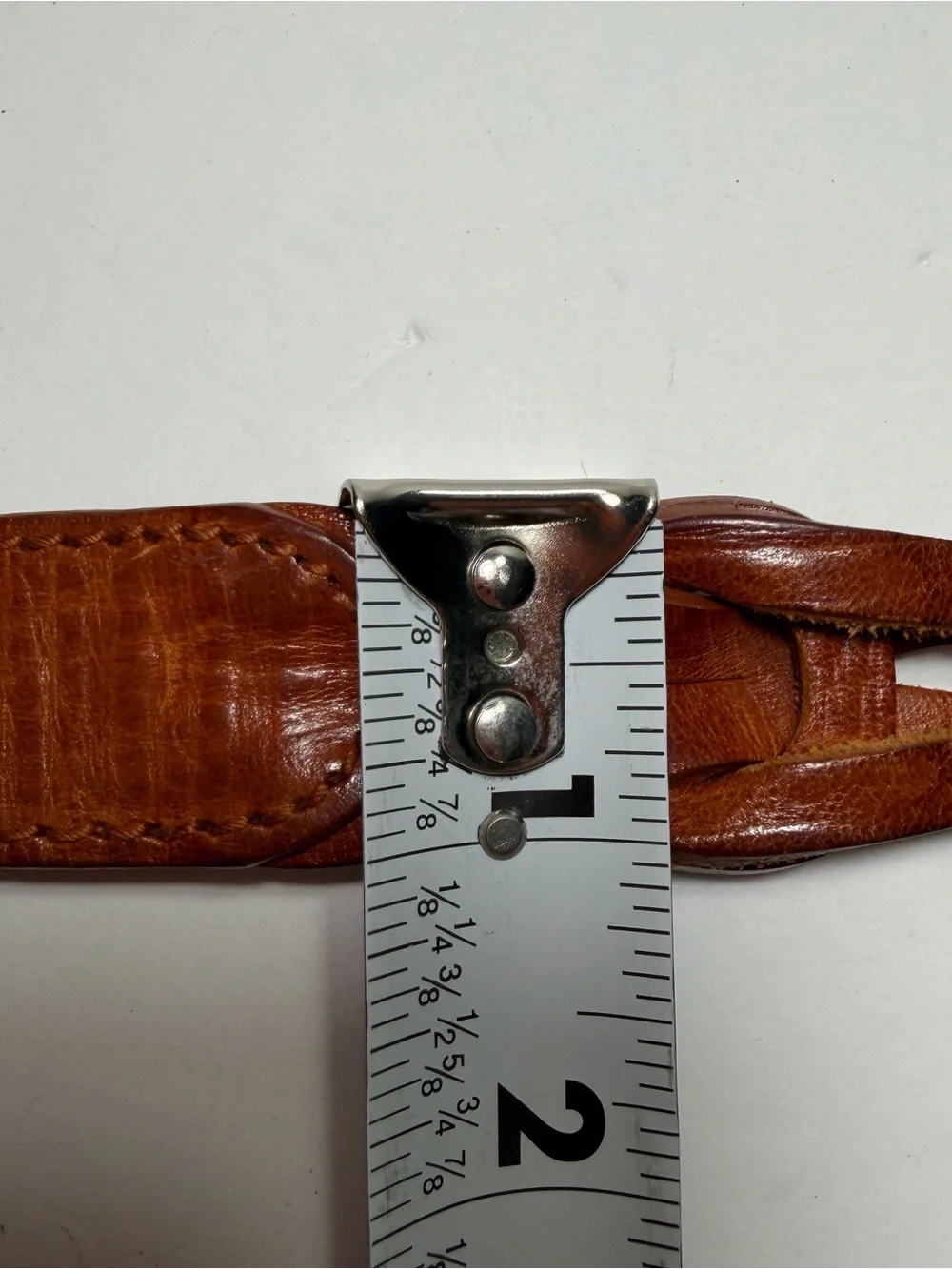 Vintage 90s Cognac Brown Leather Interlocking Puzzle Link Belt Women L /XL Boho